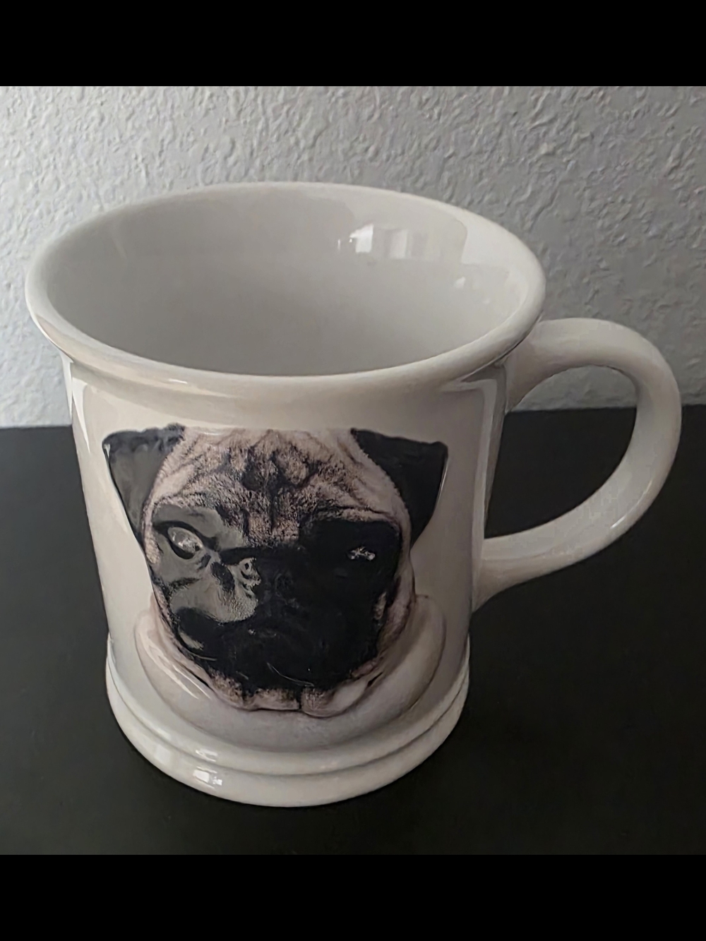 Pug Face Ceramic Coffee Mug — Cream and Black 3D